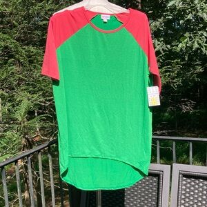 NWT LuLaRoe- Irma green and pink (watermelon colored) short sleeve top sz. XXS